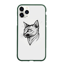 Чехол iPhone 11 Pro матовый Арт белая кошка, цвет: 3D-темно-зеленый