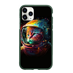 Чехол iPhone 11 Pro матовый Кот в скафандре, цвет: 3D-темно-зеленый