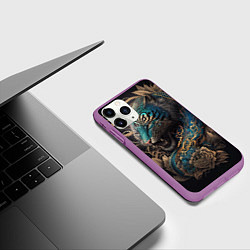 Чехол iPhone 11 Pro матовый Тигр Irezumi, цвет: 3D-фиолетовый — фото 2