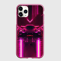 Чехол iPhone 11 Pro матовый Неоновый спорткар, цвет: 3D-малиновый