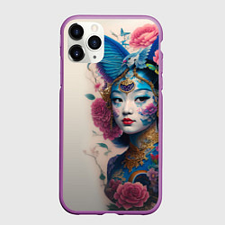 Чехол iPhone 11 Pro матовый Japan girl - tattoo - art, цвет: 3D-фиолетовый