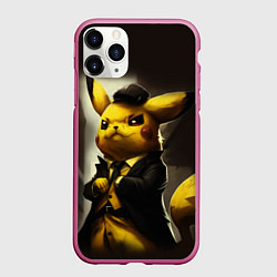 Чехол iPhone 11 Pro матовый Пикачу в строгом костюме, цвет: 3D-малиновый