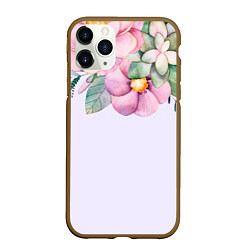 Чехол iPhone 11 Pro матовый Пастельные цветы акварелью - наверху, цвет: 3D-коричневый