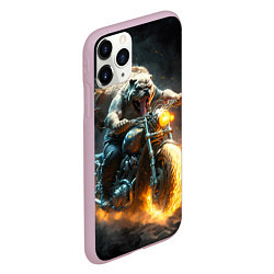 Чехол iPhone 11 Pro матовый Бульдог байкер на мотоцикле, цвет: 3D-розовый — фото 2