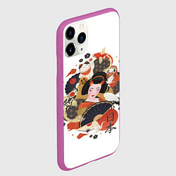 Чехол iPhone 11 Pro матовый Японская гейша с котом, цвет: 3D-фиолетовый — фото 2