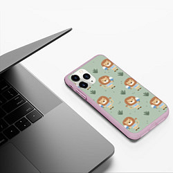 Чехол iPhone 11 Pro матовый Лев в матроске - паттерн, цвет: 3D-розовый — фото 2