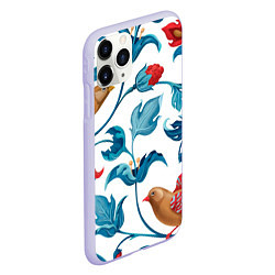 Чехол iPhone 11 Pro матовый Узоры и птицы, цвет: 3D-светло-сиреневый — фото 2
