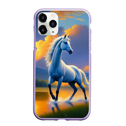 Чехол iPhone 11 Pro матовый Белая лошадь на рассвете