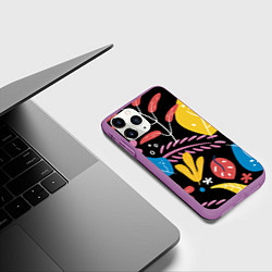 Чехол iPhone 11 Pro матовый Красочная цветочная композиция, цвет: 3D-фиолетовый — фото 2