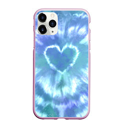 Чехол iPhone 11 Pro матовый Сердце - тай-дай - голубой