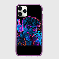 Чехол iPhone 11 Pro матовый Парень в неоновых очках, цвет: 3D-фиолетовый