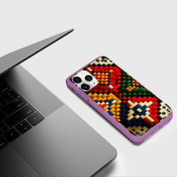 Чехол iPhone 11 Pro матовый Русский узор крестиком, цвет: 3D-фиолетовый — фото 2