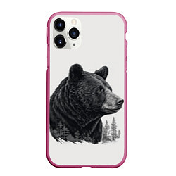 Чехол iPhone 11 Pro матовый Нарисованный медведь, цвет: 3D-малиновый