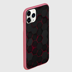 Чехол iPhone 11 Pro матовый Соты с красным свечением, цвет: 3D-малиновый — фото 2