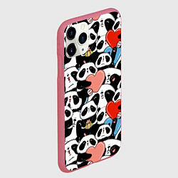 Чехол iPhone 11 Pro матовый Панды с сердечками, цвет: 3D-малиновый — фото 2