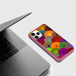 Чехол iPhone 11 Pro матовый Multicolored circles, цвет: 3D-малиновый — фото 2