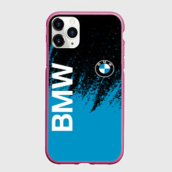 Чехол iPhone 11 Pro матовый Bmw голубые брызги, цвет: 3D-малиновый