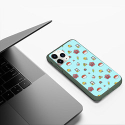 Чехол iPhone 11 Pro матовый Паттерн - японская еда, цвет: 3D-темно-зеленый — фото 2
