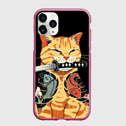 Чехол iPhone 11 Pro матовый Yakuza tattoo cat, цвет: 3D-малиновый