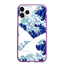 Чехол iPhone 11 Pro матовый Японская графика - волна - паттерн, цвет: 3D-фиолетовый