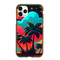 Чехол iPhone 11 Pro матовый Неоновые пальмы на закате