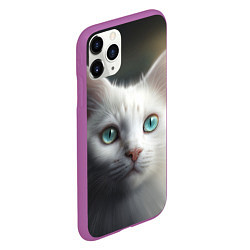 Чехол iPhone 11 Pro матовый Милый белый кот с голубыми глазами, цвет: 3D-фиолетовый — фото 2