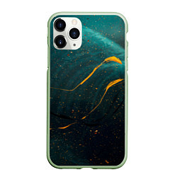 Чехол iPhone 11 Pro матовый Тёмно-синий дым и жёлтая краска, цвет: 3D-салатовый