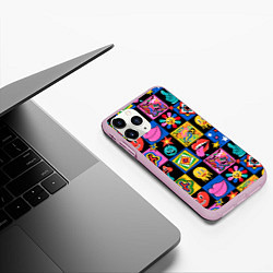 Чехол iPhone 11 Pro матовый Funny cartoon characters, цвет: 3D-розовый — фото 2