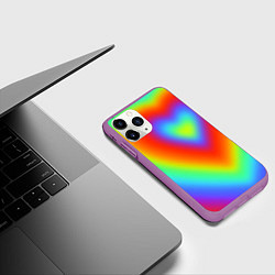 Чехол iPhone 11 Pro матовый Сердце - радужный градиент, цвет: 3D-фиолетовый — фото 2