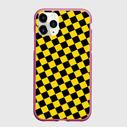 Чехол iPhone 11 Pro матовый Черно-желтая мелкая клетка, цвет: 3D-малиновый