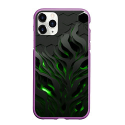 Чехол iPhone 11 Pro матовый Объемные черные и зеленые линии, цвет: 3D-фиолетовый
