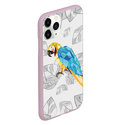 Чехол iPhone 11 Pro матовый Попугай на сером фоне, цвет: 3D-розовый — фото 2