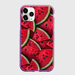 Чехол iPhone 11 Pro матовый Сочная текстура из долек арбуза, цвет: 3D-фиолетовый