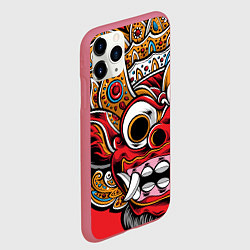 Чехол iPhone 11 Pro матовый Barong - Bali - tattoo, цвет: 3D-малиновый — фото 2