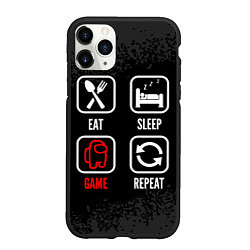 Чехол iPhone 11 Pro матовый Eat, sleep, Among Us, repeat, цвет: 3D-черный