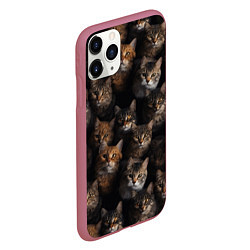Чехол iPhone 11 Pro матовый Паттерн из котов, цвет: 3D-малиновый — фото 2