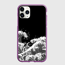 Чехол iPhone 11 Pro матовый Японские волны на темном фоне, цвет: 3D-фиолетовый