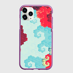 Чехол iPhone 11 Pro матовый Пиксельный цветочный паттерн, цвет: 3D-фиолетовый