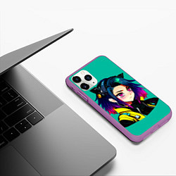 Чехол iPhone 11 Pro матовый Anime Cyberpunk Girl, цвет: 3D-фиолетовый — фото 2