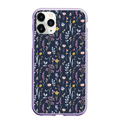 Чехол iPhone 11 Pro матовый Акварельная цветочная полянка, цвет: 3D-светло-сиреневый