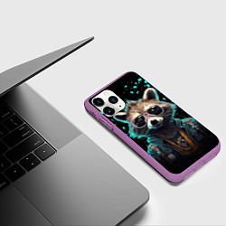 Чехол iPhone 11 Pro матовый Енот в стиле киберпанк, цвет: 3D-фиолетовый — фото 2