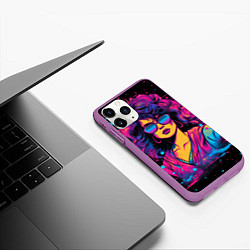 Чехол iPhone 11 Pro матовый Lady - retrowave style, цвет: 3D-фиолетовый — фото 2