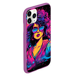 Чехол iPhone 11 Pro матовый Lady - retrowave style, цвет: 3D-фиолетовый — фото 2