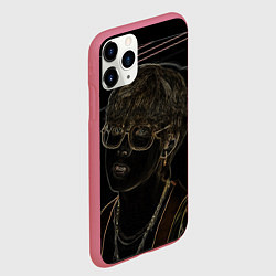 Чехол iPhone 11 Pro матовый Тэхен в темном стиле, цвет: 3D-малиновый — фото 2