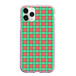 Чехол iPhone 11 Pro матовый Клетчатый зелено -оранжевый паттерн, цвет: 3D-розовый