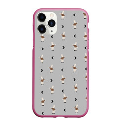 Чехол iPhone 11 Pro матовый Зайка и луна - паттерн серый, цвет: 3D-малиновый