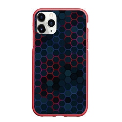 Чехол iPhone 11 Pro матовый Соты с красным и синим, цвет: 3D-красный