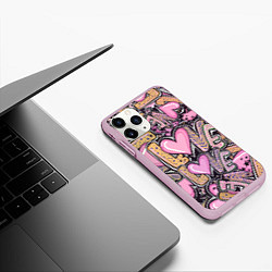 Чехол iPhone 11 Pro матовый Паттерн про любовь, цвет: 3D-розовый — фото 2