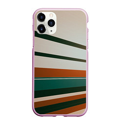 Чехол iPhone 11 Pro матовый Абстрактные зелёные и оранжевые линии, цвет: 3D-розовый