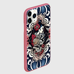 Чехол iPhone 11 Pro матовый Irezumi style: девушка и синие узоры, цвет: 3D-малиновый — фото 2